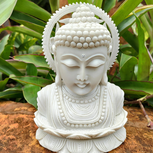 Escultura Cabeça de Buda com Resplendor - Marmorite