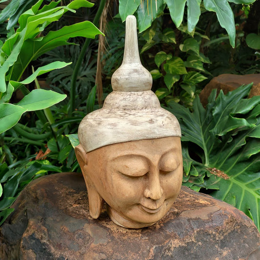 Cabeça Buda Tailandês em Madeira 38cm